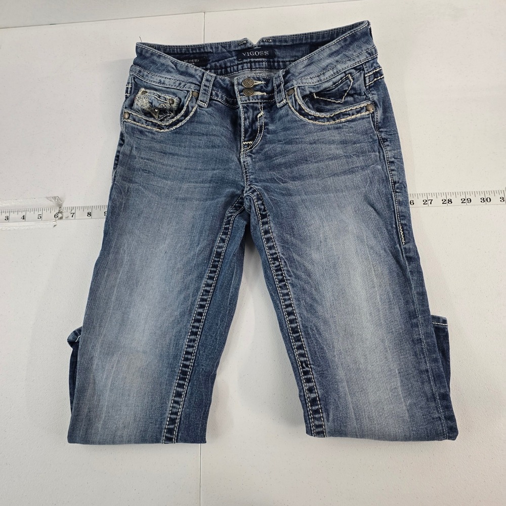 Vigoss Chelsea Capri Jeans Womens Size 3/4‎ Embellished Pockets Denim